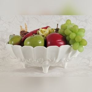 Vintage Large Oval Milk Glass Fruit Bowl